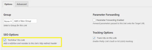 PrettyLinks Liens de redirection "no follow 