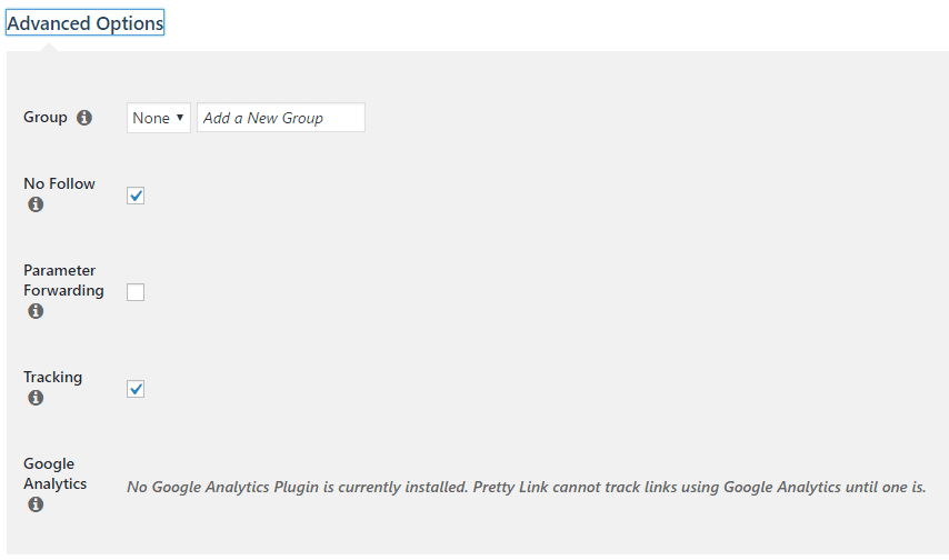 Pretty Links Advanced Options