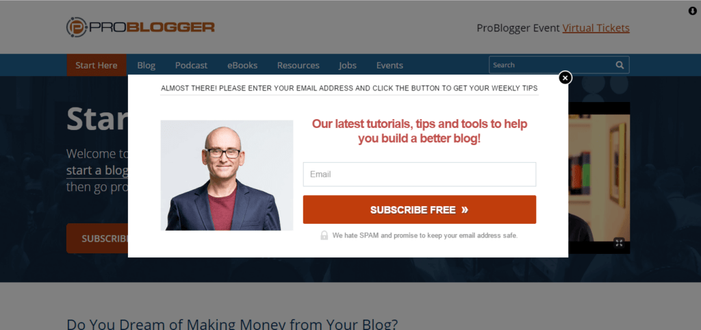 ProBlogger Squeeze Page example