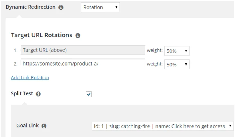 Pretty Links A/B split testing.