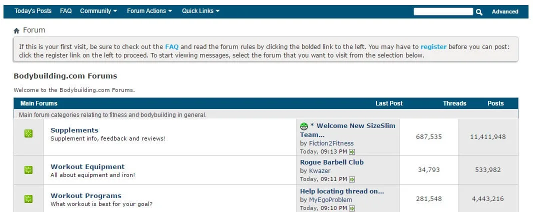 Page d'accueil du forum sur le bodybuilding