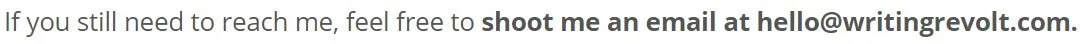 Página de contato de Jorden Roper Writing Revolt