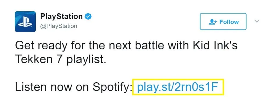Un lien de marque tel qu'il apparaît sur la page Twitter de PlayStation