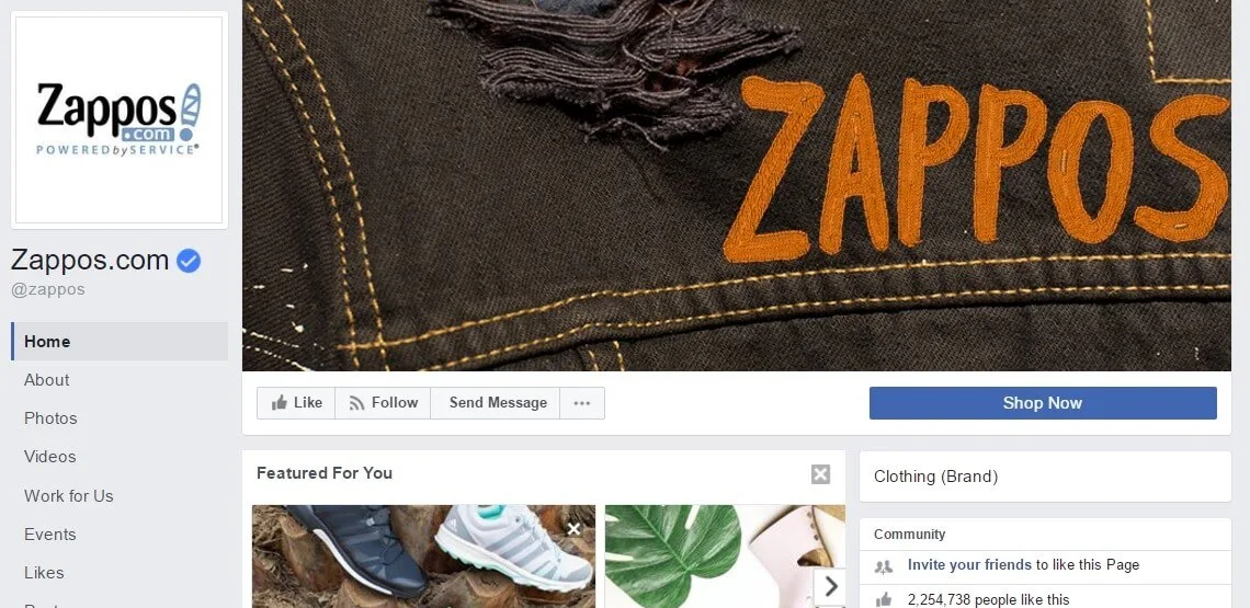 Aprimore a marca da sua empresa com a mídia social - Página de negócios da Zappos no Facebook