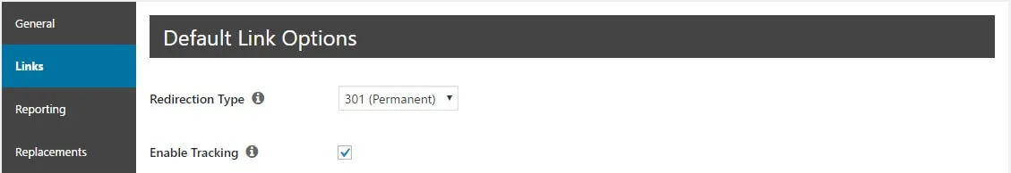 La page de configuration du lien PrettyLinks
