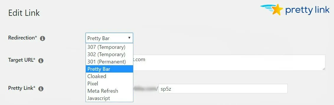Barra bonita no menu suspenso de redirecionamento