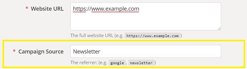 Campaign source box in the Google Analytics' Campaign URL Builder