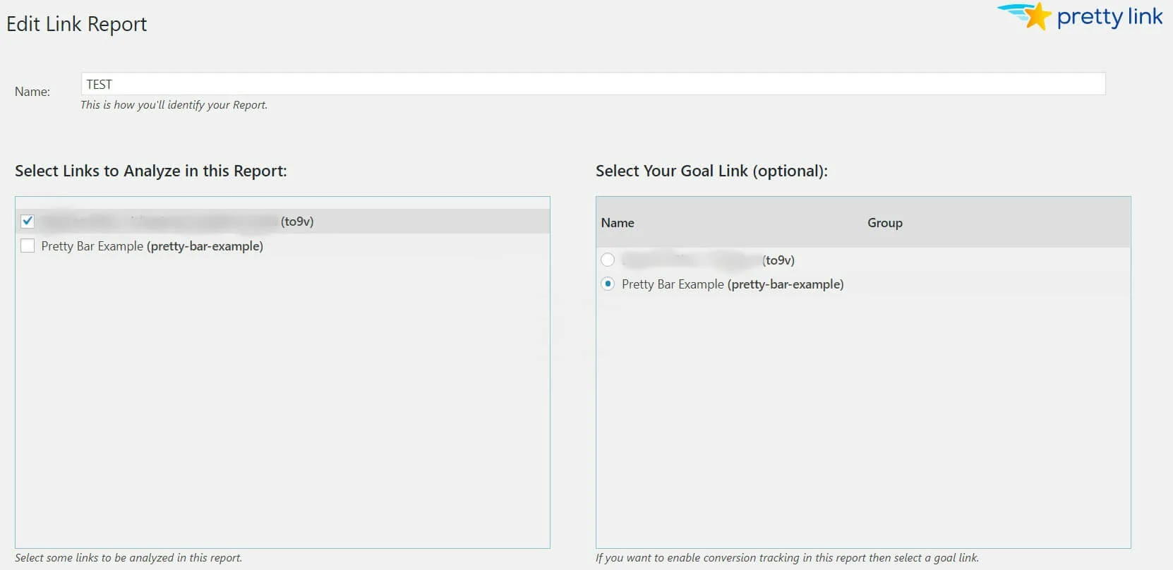 La page Modifier le rapport sur les liens dans PrettyLinks