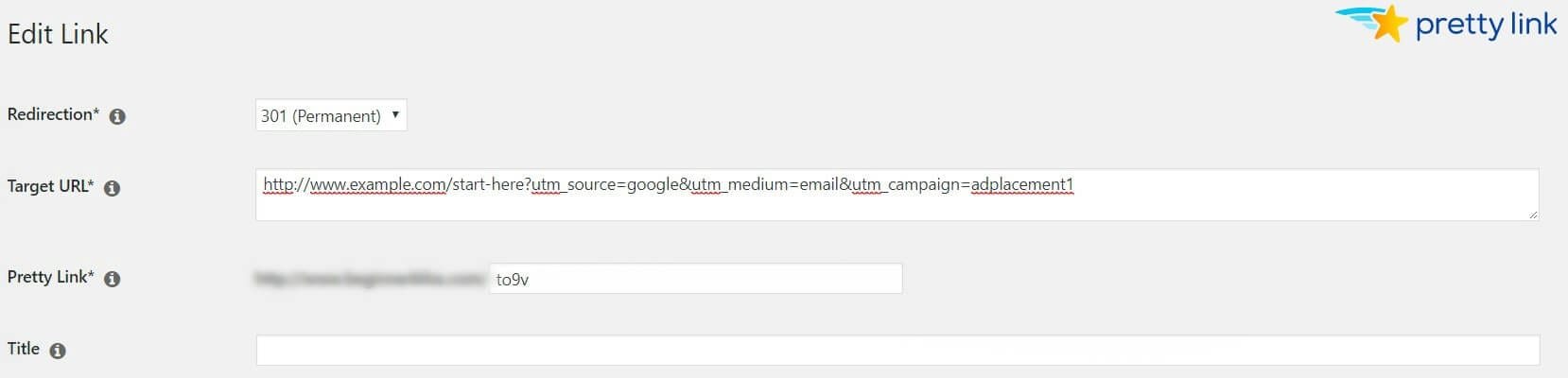 The Edit Link page in Pretty Links