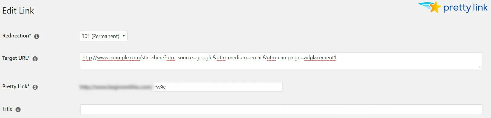 The Edit Link page in PrettyLinks