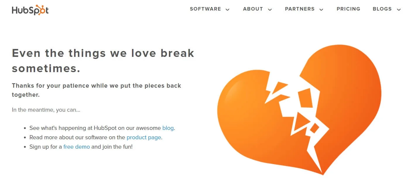 La page d'erreur 404 de HubSpot