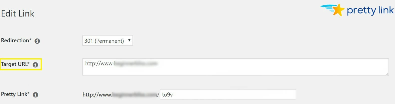 The Edit Link page in Pretty Links