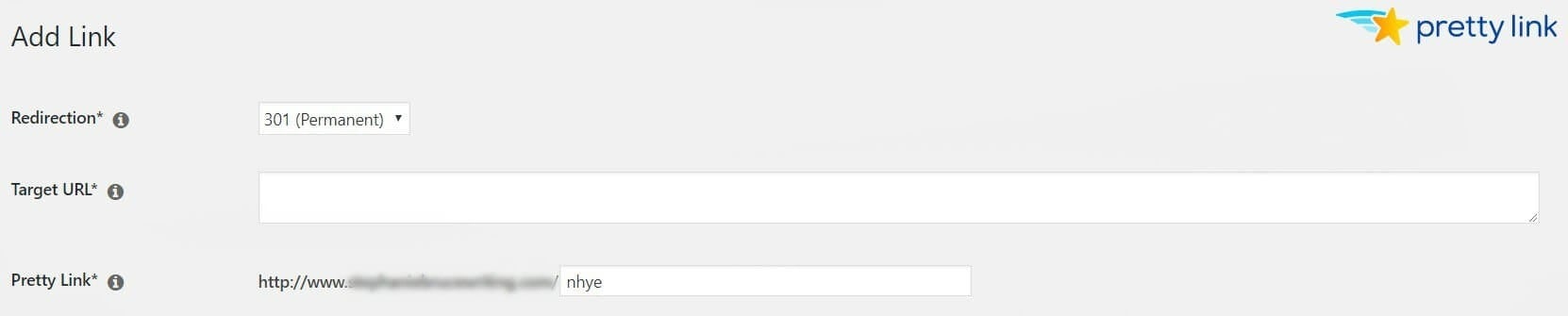 The Pretty Links Add New Link page