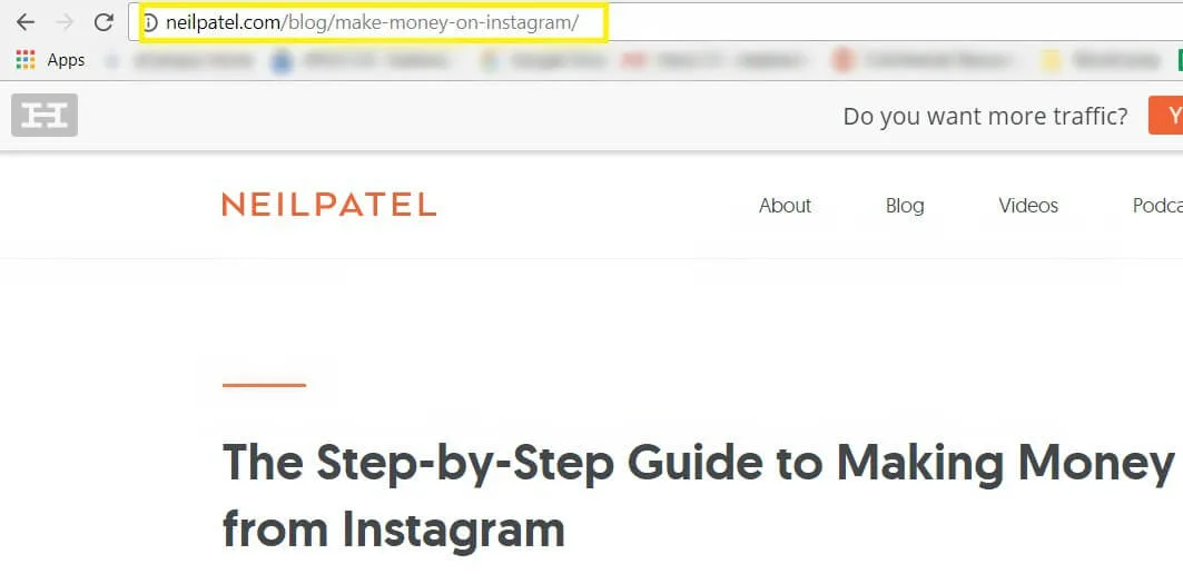 Ein Beispiel für ein Long-Tail-Keyword innerhalb eines Permalinks von Neil Patel