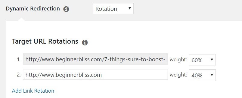 Pretty Links's rotation settings