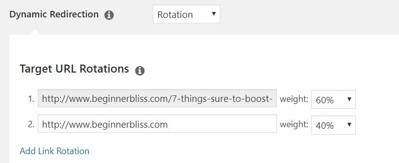 Pretty Links's rotation settings