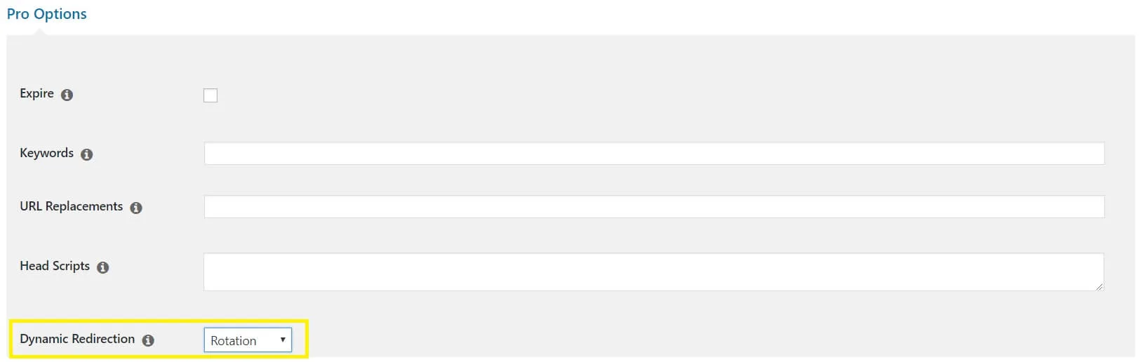 Pretty Links dynamic redirection settings