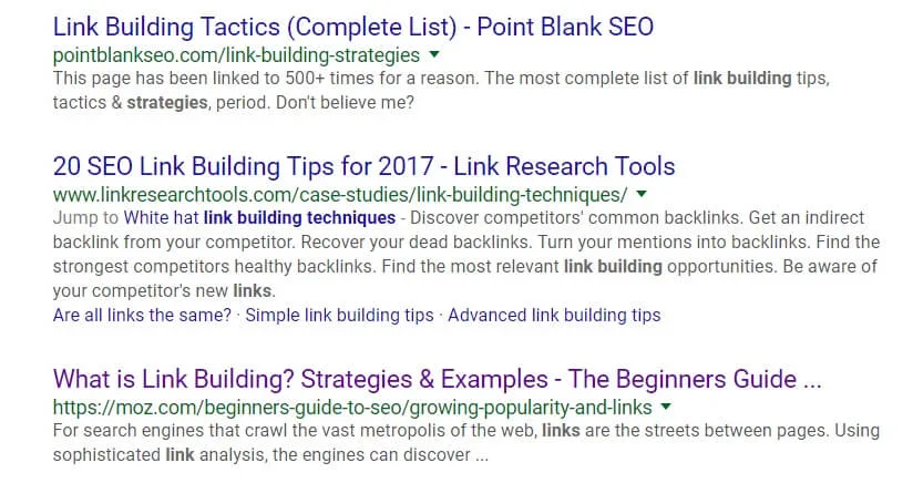 Resultados do mecanismo de pesquisa do Google