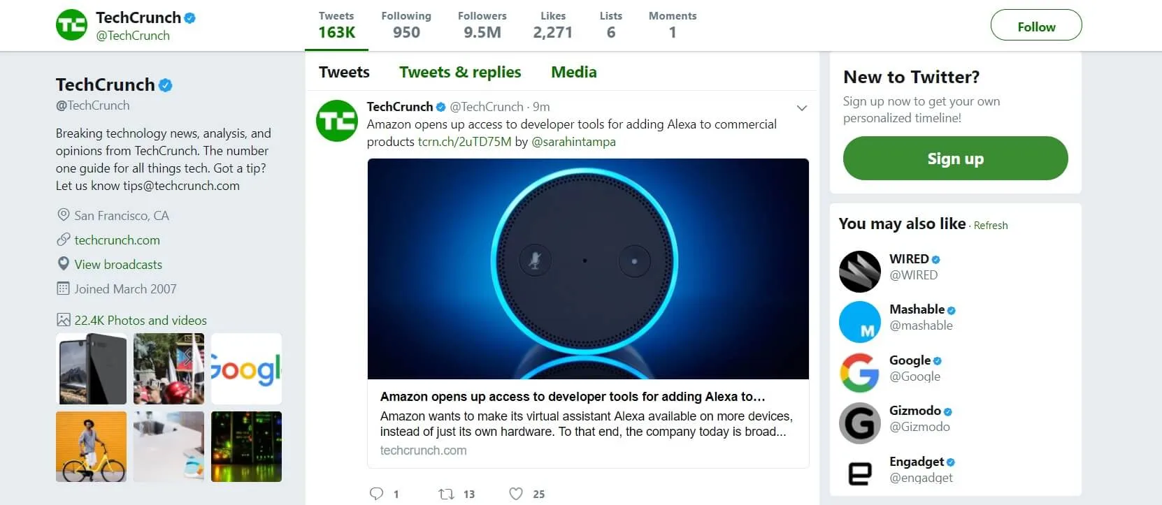 TechCrunch Twitter-Seite