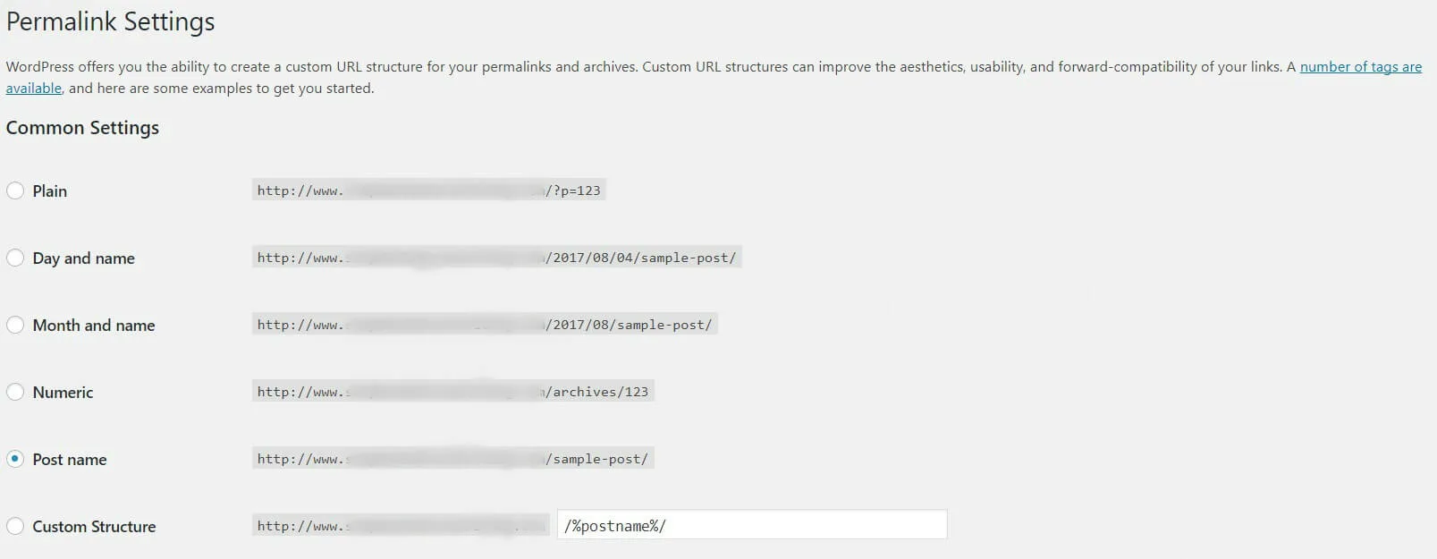 Die WordPress Permalink Einstellungen Seite