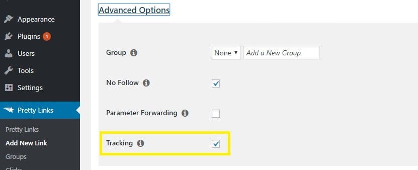 Enable tracking with Pretty Links