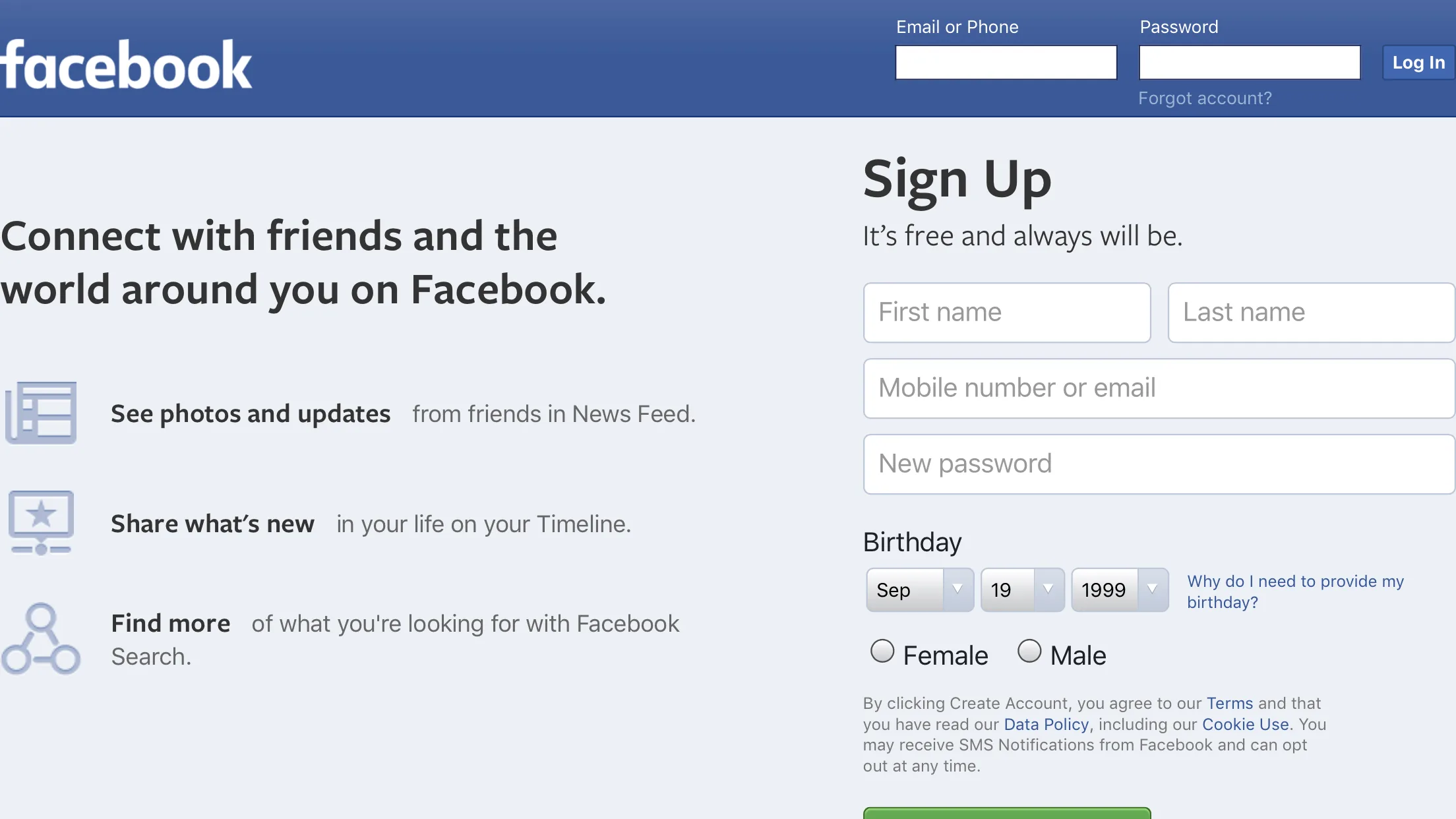 L'affichage de Facebook sur un appareil mobile