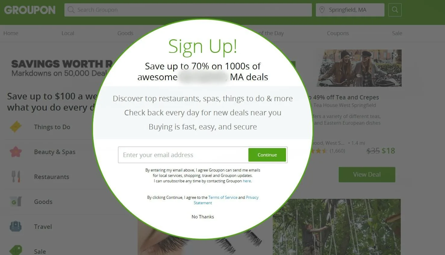 Le popup géolocalisé de Groupon