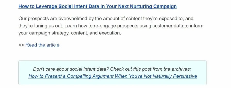 E-mail da HubSpot com vários posicionamentos de links