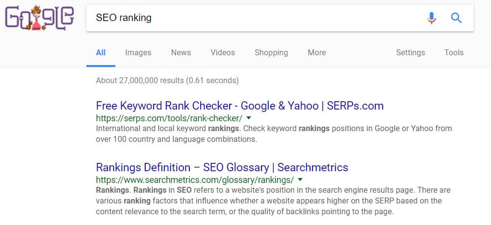 A Search Engine Results Page (SERP)