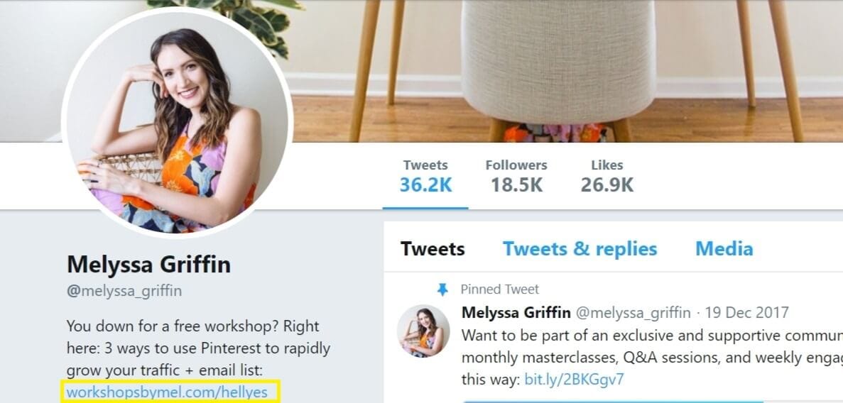 The Twitter profile bio of Melyssa Griffin