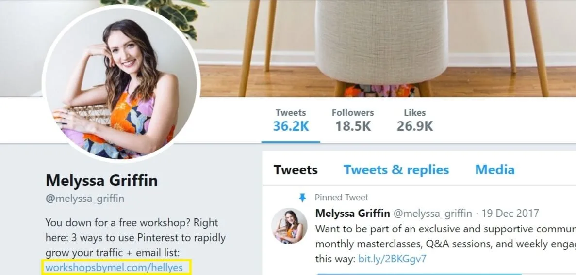 The Twitter profile bio of Melyssa Griffin