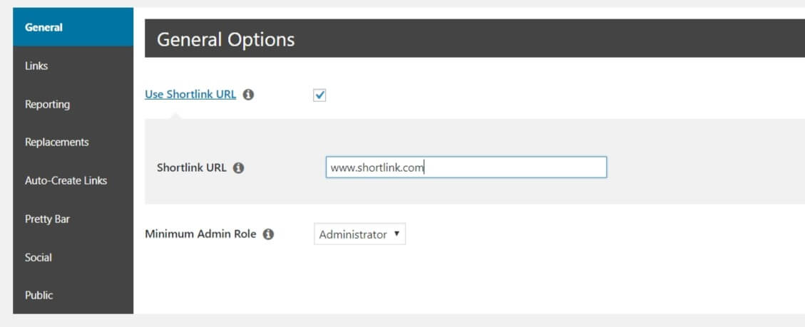 L'option Shortlink URL dans Pretty Links