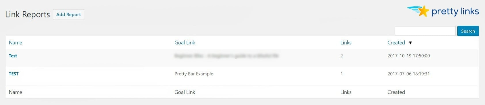 Pretty Links' Add a Report page for link tracking