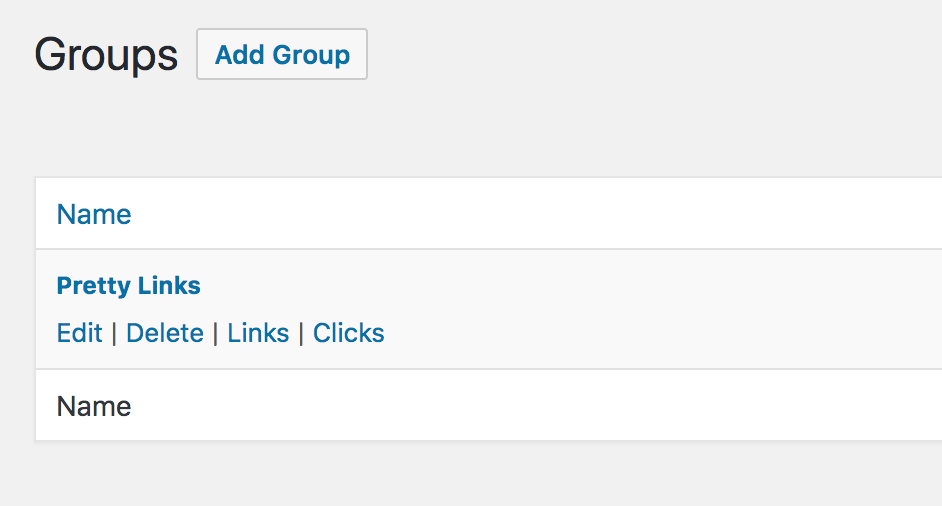 Options available for a link group.