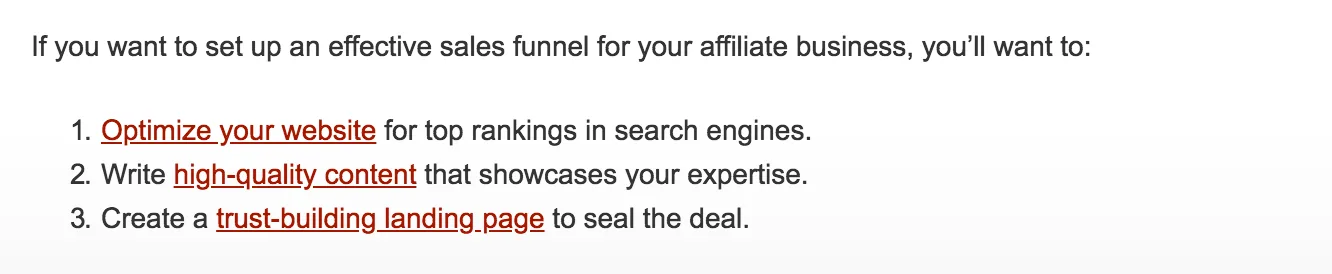An snippet of a blog post, showing three examples of anchor text in links.