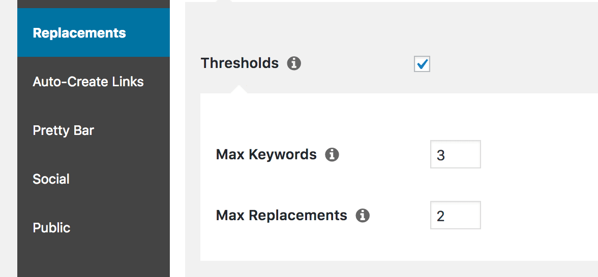 The Thresholds settings in the Replacements options.