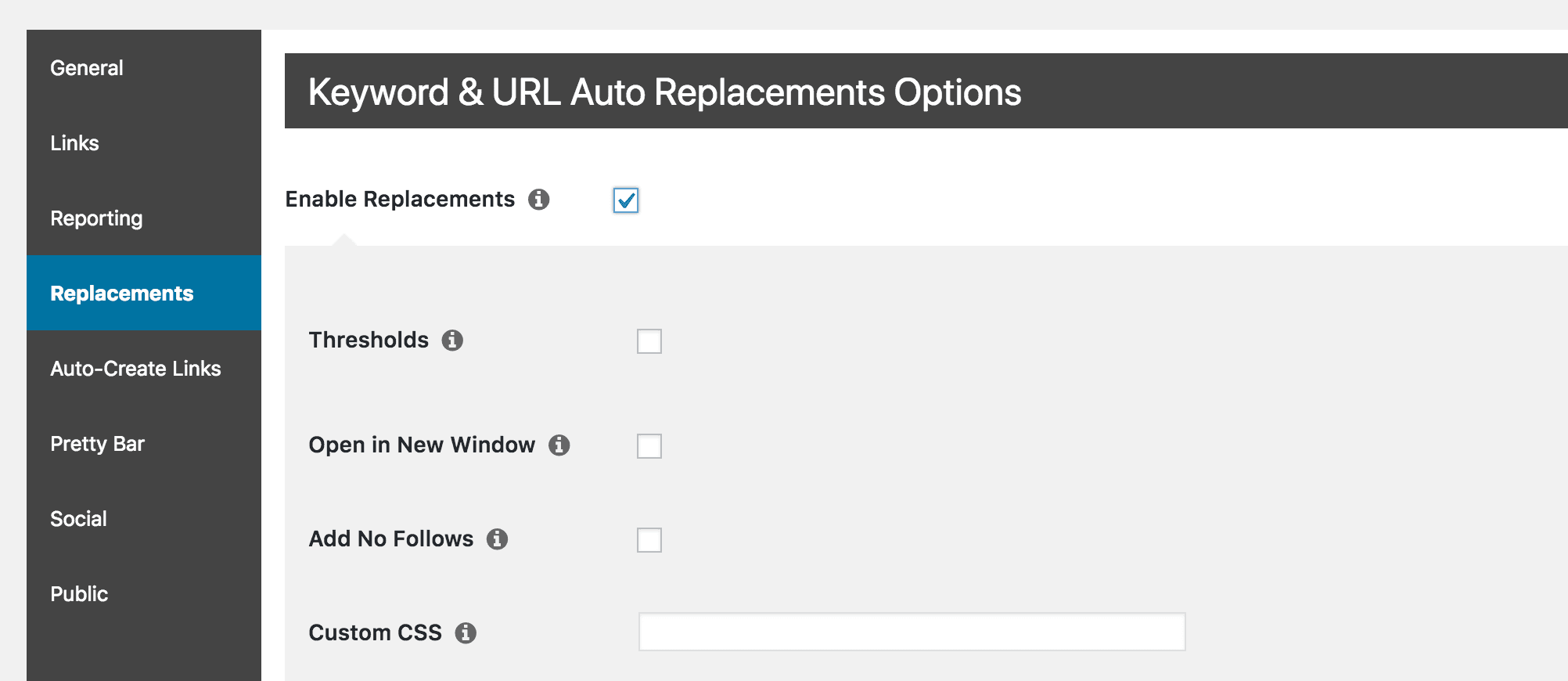 Affichage des options de remplacement intégral après l'activation de la fonction.