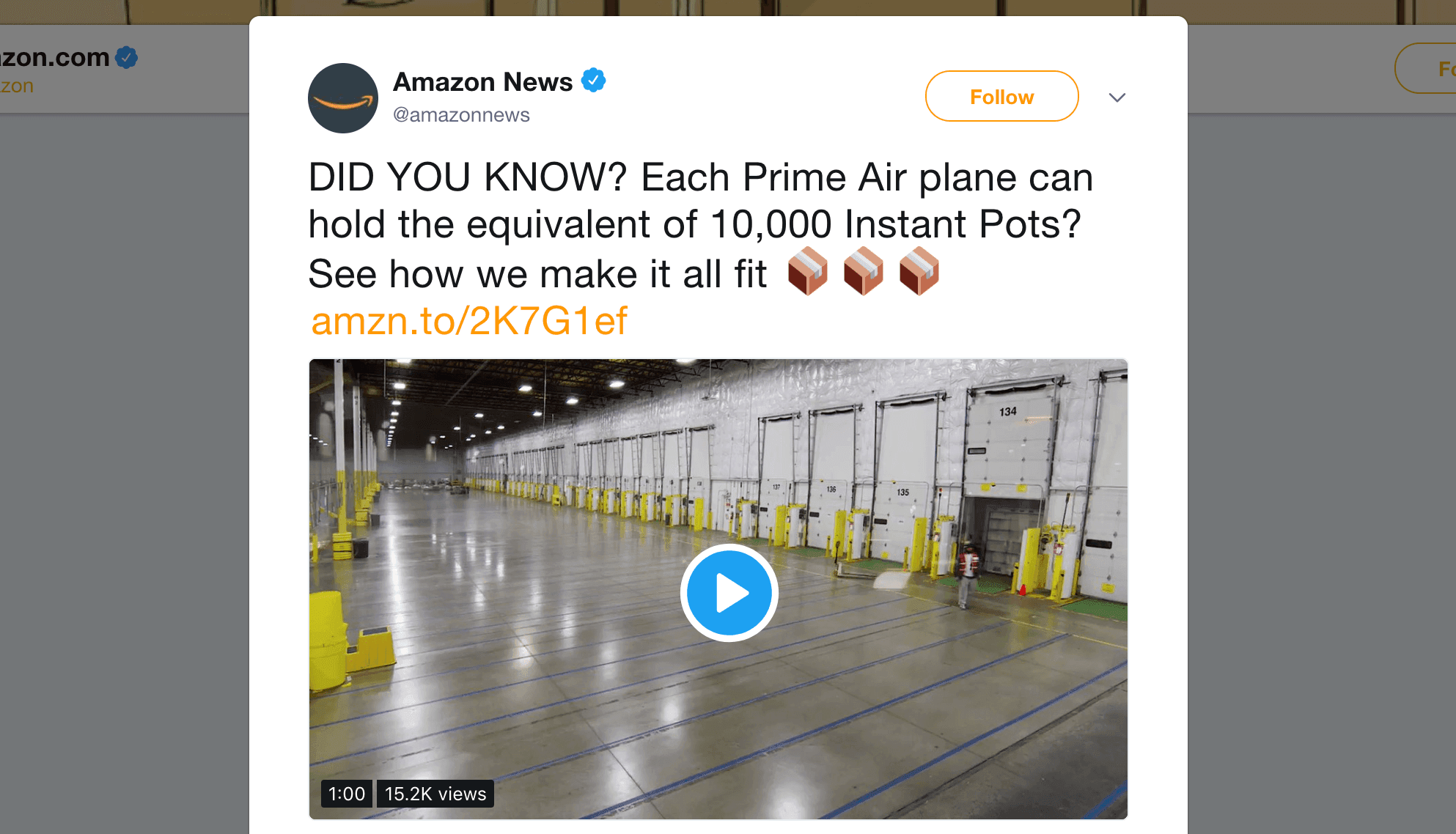 Un lien de marque pour Amazon utilisé sur leur compte Twitter.