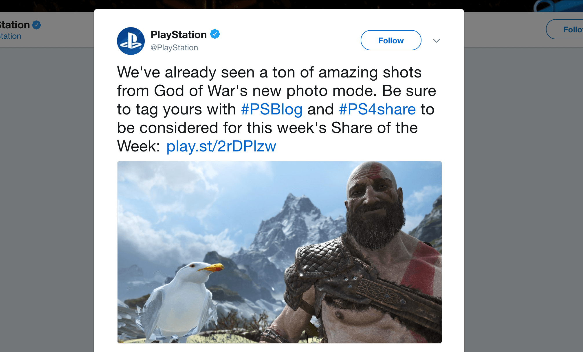 A tweet from the official PlayStation account, featuring a unique branded link.