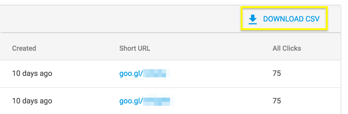 The Download CSV button in goo.gl.
