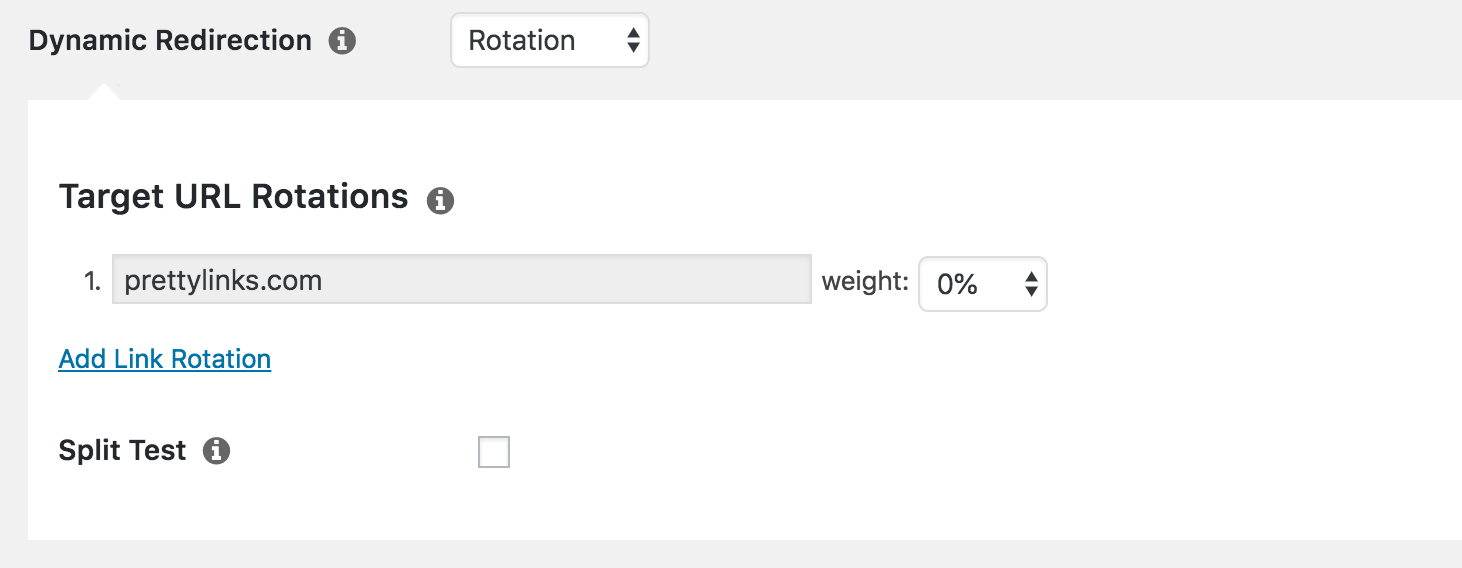 The Dynamic Redirection link rotation options expanded.
