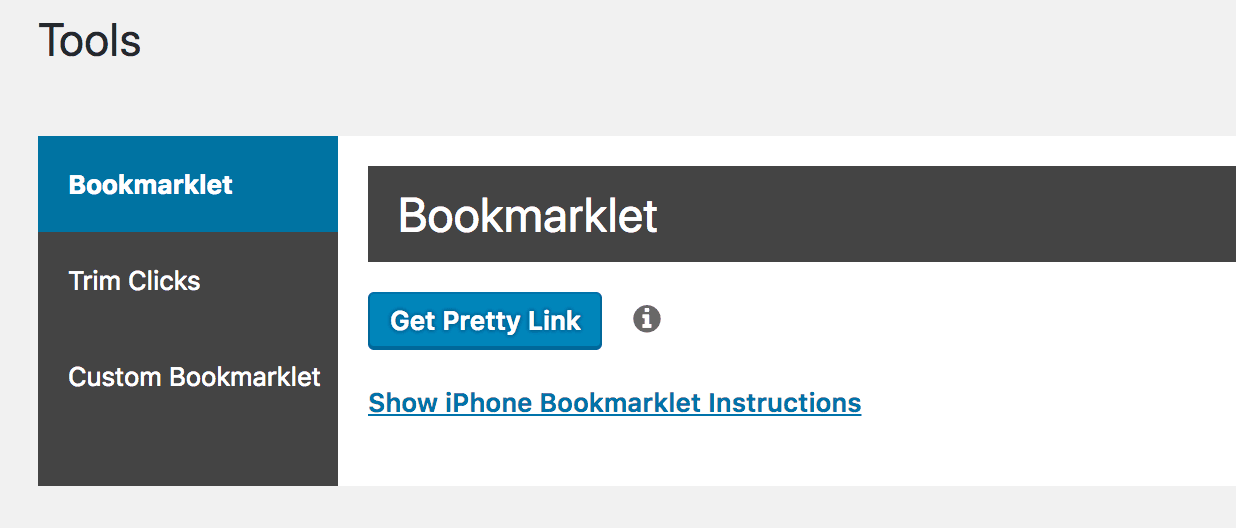 Creating a static bookmarklet in Pretty Links.