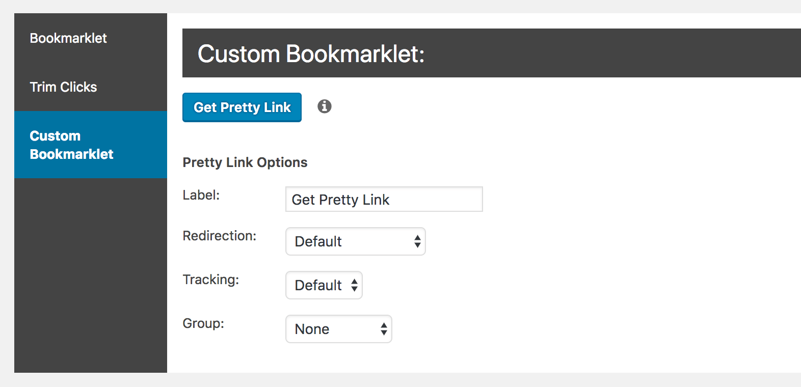 Customizing a bookmarklet in Pretty Links.