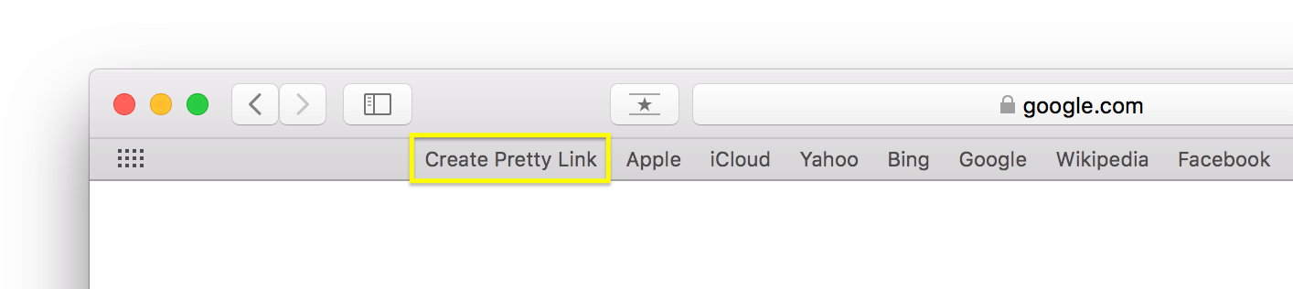 A "Create Pretty Link" bookmark in the Safari toolbar.