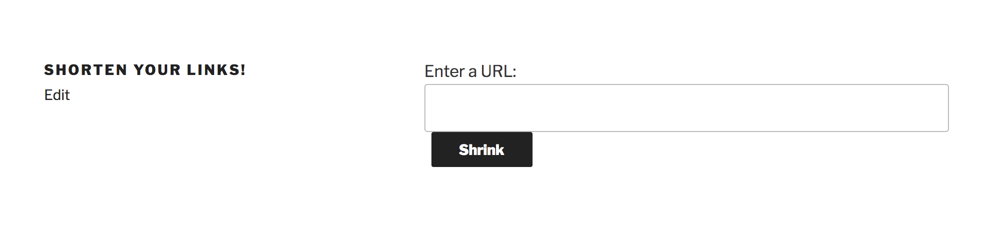 The link shortener added to a page.