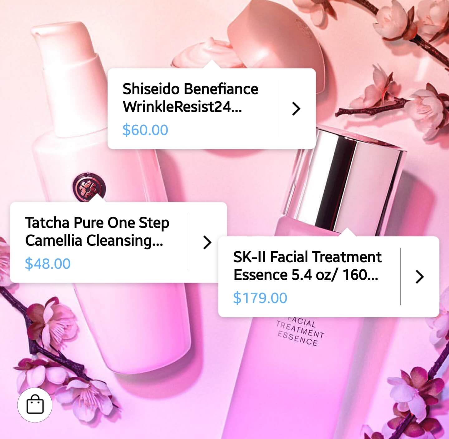 An Instagram post from Sephora, showing three product tags.