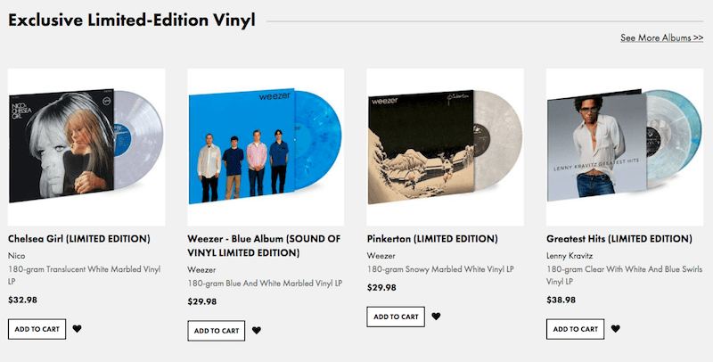 A collection of limited edition records.