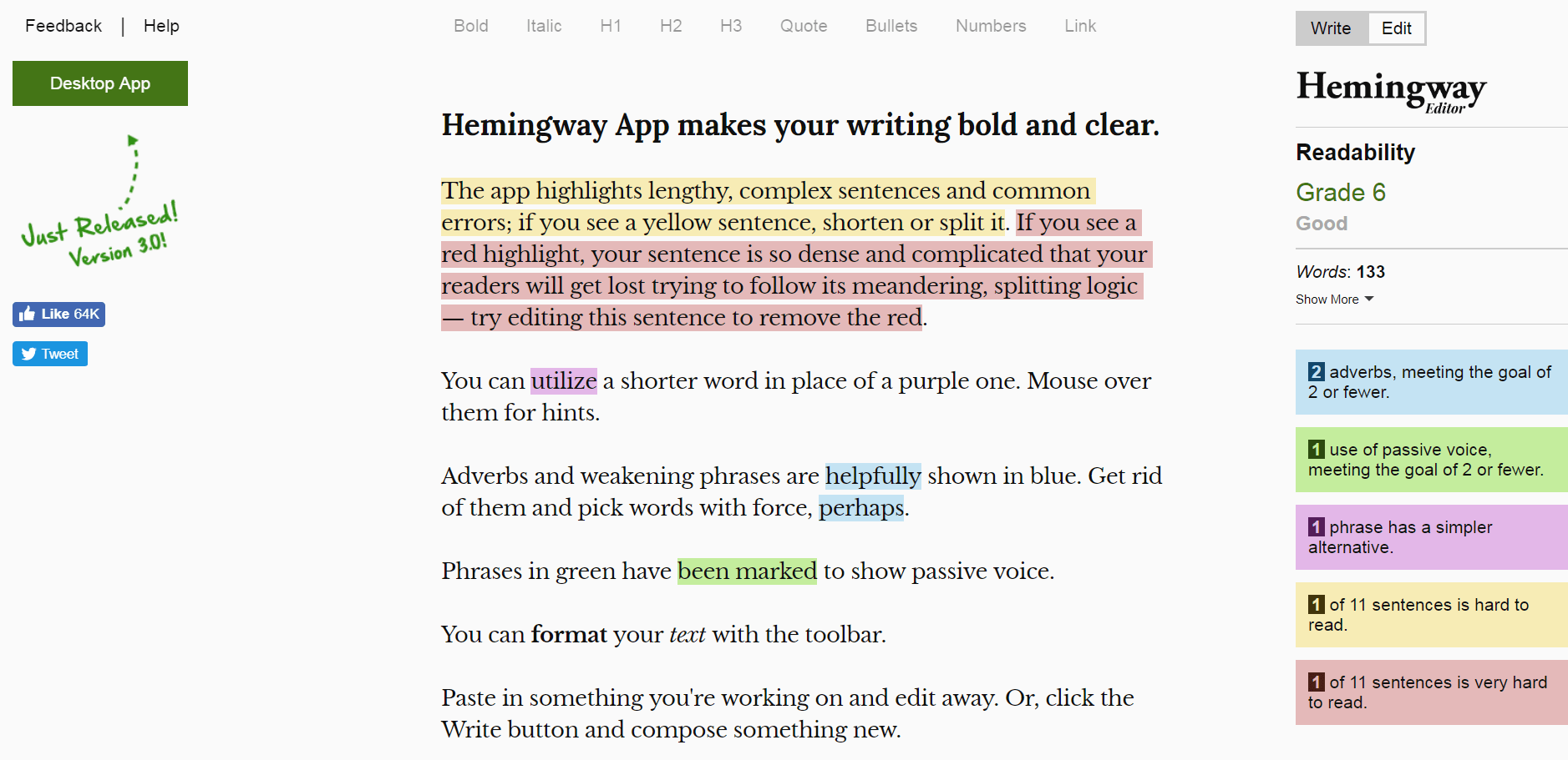 The Hemingway readability tool.