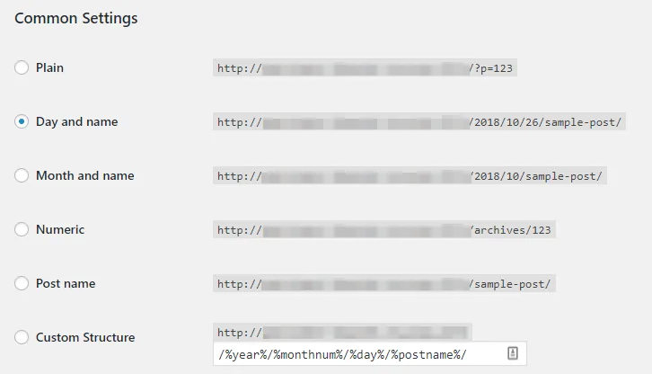 Ihre WordPress-Permalink-Strukturoptionen.