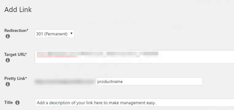 Einrichtung einer Weiterleitung mit dem Plugin PrettyLinks.